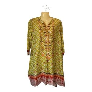 Limelight Mustard Floral Printed Tunic Kurti Embroidered Bohemian Size Medium